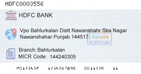 Hdfc Bank BahlurkalanBranch 