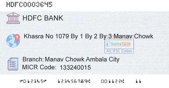 Hdfc Bank Manav Chowk Ambala CityBranch 