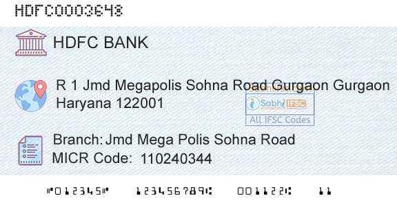 Hdfc Bank Jmd Mega Polis Sohna RoadBranch 