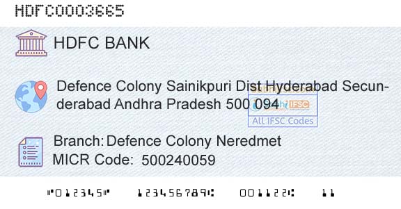 Hdfc Bank Defence Colony NeredmetBranch 