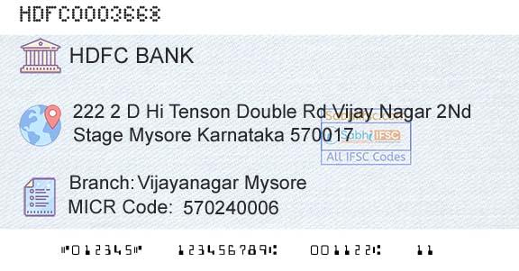 Hdfc Bank Vijayanagar MysoreBranch 