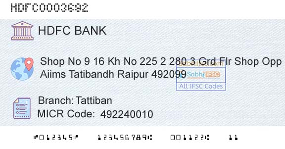 Hdfc Bank TattibanBranch 