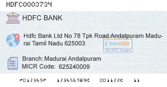 Hdfc Bank Madurai AndalpuramBranch 