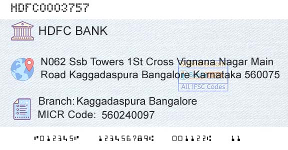 Hdfc Bank Kaggadaspura BangaloreBranch 
