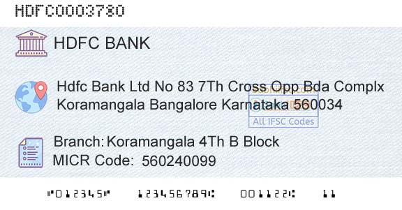 Hdfc Bank Koramangala 4th B BlockBranch 