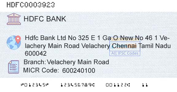 Hdfc Bank Velachery Main RoadBranch 