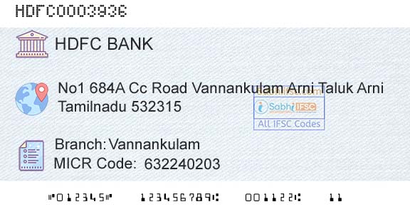Hdfc Bank VannankulamBranch 