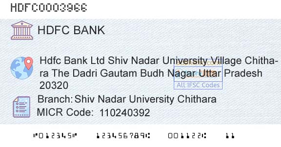Hdfc Bank Shiv Nadar University ChitharaBranch 