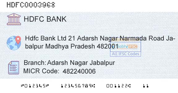 Hdfc Bank Adarsh Nagar JabalpurBranch 