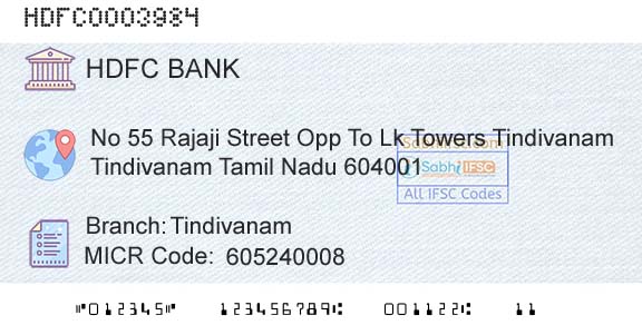 Hdfc Bank TindivanamBranch 