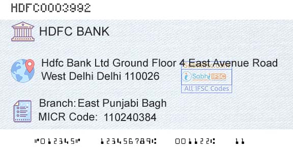 Hdfc Bank East Punjabi BaghBranch 