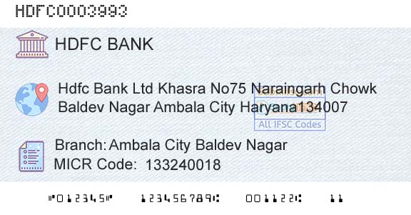 Hdfc Bank Ambala City Baldev NagarBranch 