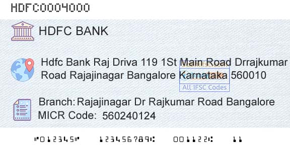 Hdfc Bank Rajajinagar Dr Rajkumar Road BangaloreBranch 