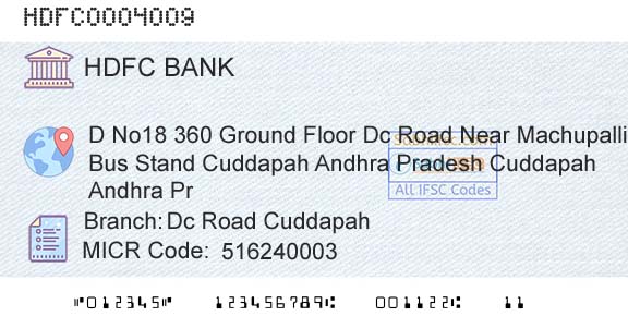 Hdfc Bank Dc Road CuddapahBranch 