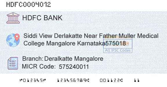 Hdfc Bank Deralkatte MangaloreBranch 