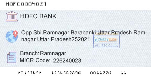 Hdfc Bank RamnagarBranch 