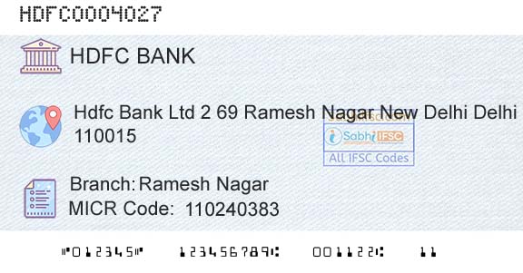 Hdfc Bank Ramesh NagarBranch 
