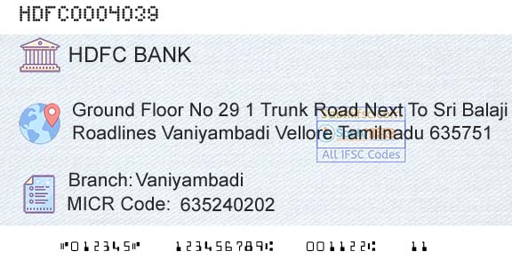 Hdfc Bank VaniyambadiBranch 