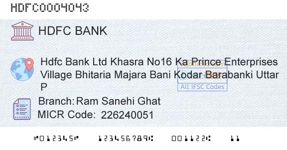 Hdfc Bank Ram Sanehi GhatBranch 