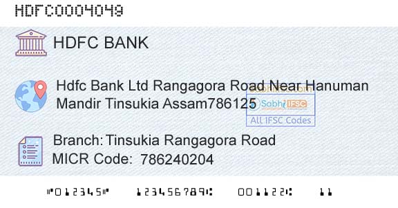 Hdfc Bank Tinsukia Rangagora RoadBranch 