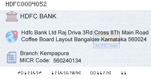 Hdfc Bank KempapuraBranch 