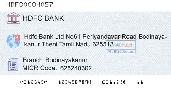 Hdfc Bank BodinayakanurBranch 