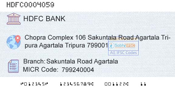 Hdfc Bank Sakuntala Road AgartalaBranch 