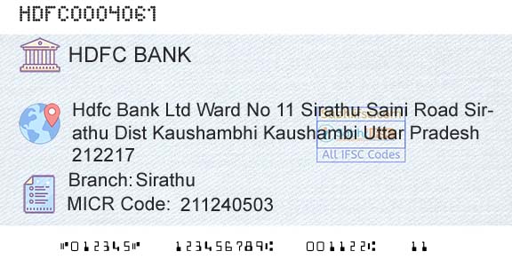 Hdfc Bank SirathuBranch 