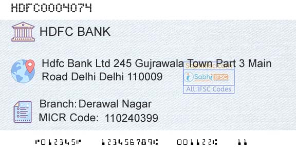 Hdfc Bank Derawal NagarBranch 