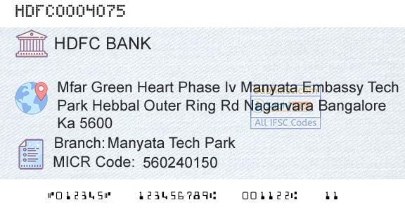 Hdfc Bank Manyata Tech ParkBranch 