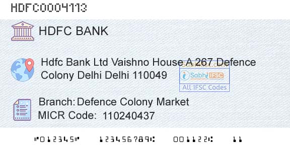 Hdfc Bank Defence Colony MarketBranch 