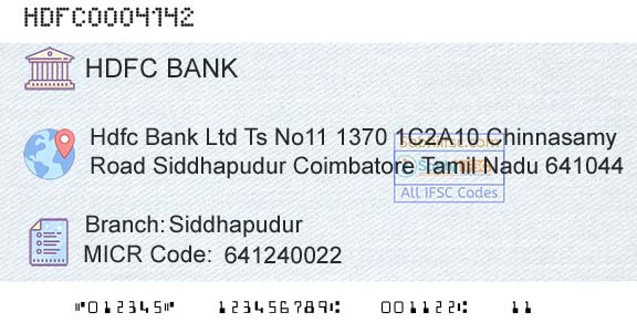 Hdfc Bank SiddhapudurBranch 