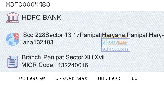 Hdfc Bank Panipat Sector Xiii XviiBranch 
