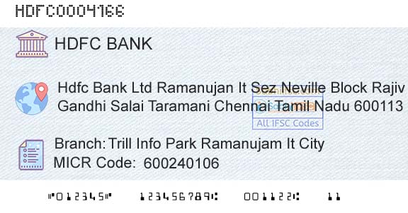 Hdfc Bank Trill Info Park Ramanujam It CityBranch 
