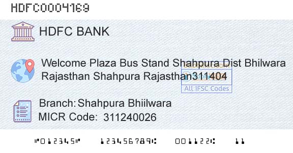 Hdfc Bank Shahpura BhiilwaraBranch 