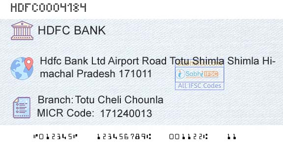 Hdfc Bank Totu Cheli ChounlaBranch 