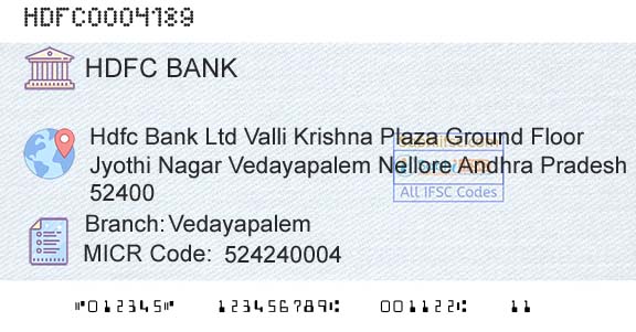 Hdfc Bank VedayapalemBranch 
