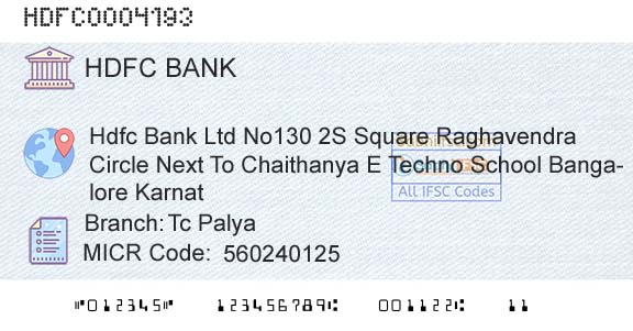 Hdfc Bank Tc PalyaBranch 