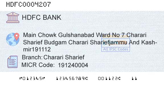 Hdfc Bank Charari ShariefBranch 