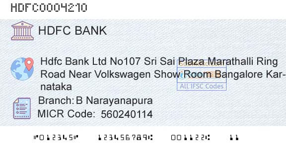 Hdfc Bank B NarayanapuraBranch 