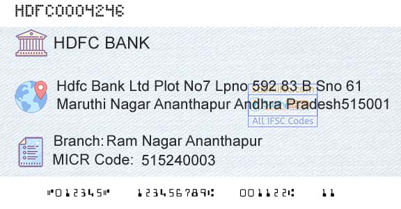 Hdfc Bank Ram Nagar AnanthapurBranch 