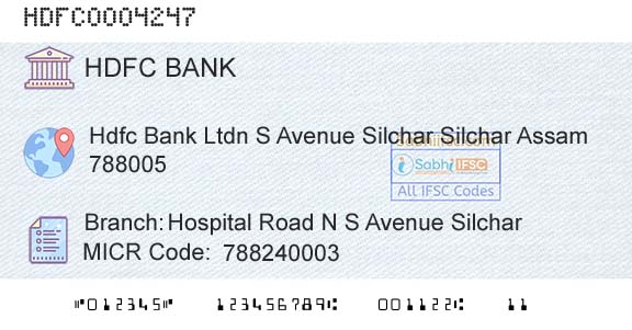 Hdfc Bank Hospital Road N S Avenue SilcharBranch 