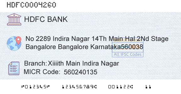 Hdfc Bank Xiiiith Main Indira NagarBranch 