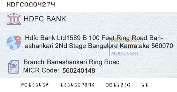 Hdfc Bank Banashankari Ring RoadBranch 