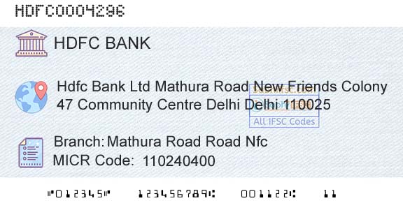 Hdfc Bank Mathura Road Road NfcBranch 