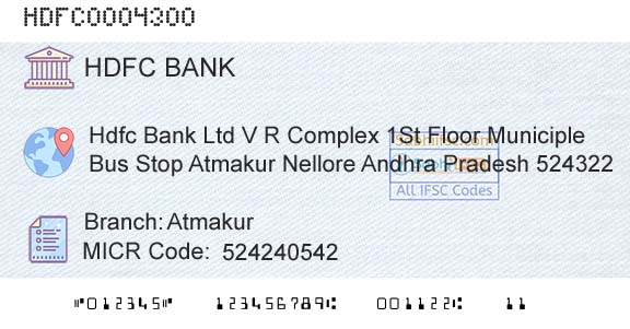 Hdfc Bank AtmakurBranch 