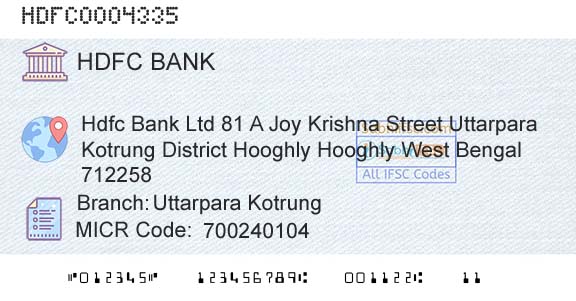 Hdfc Bank Uttarpara KotrungBranch 