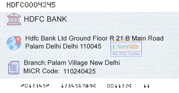 Hdfc Bank Palam Village New DelhiBranch 