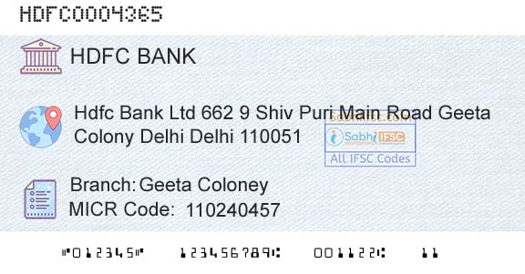Hdfc Bank Geeta ColoneyBranch 