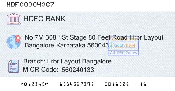 Hdfc Bank Hrbr Layout BangaloreBranch 